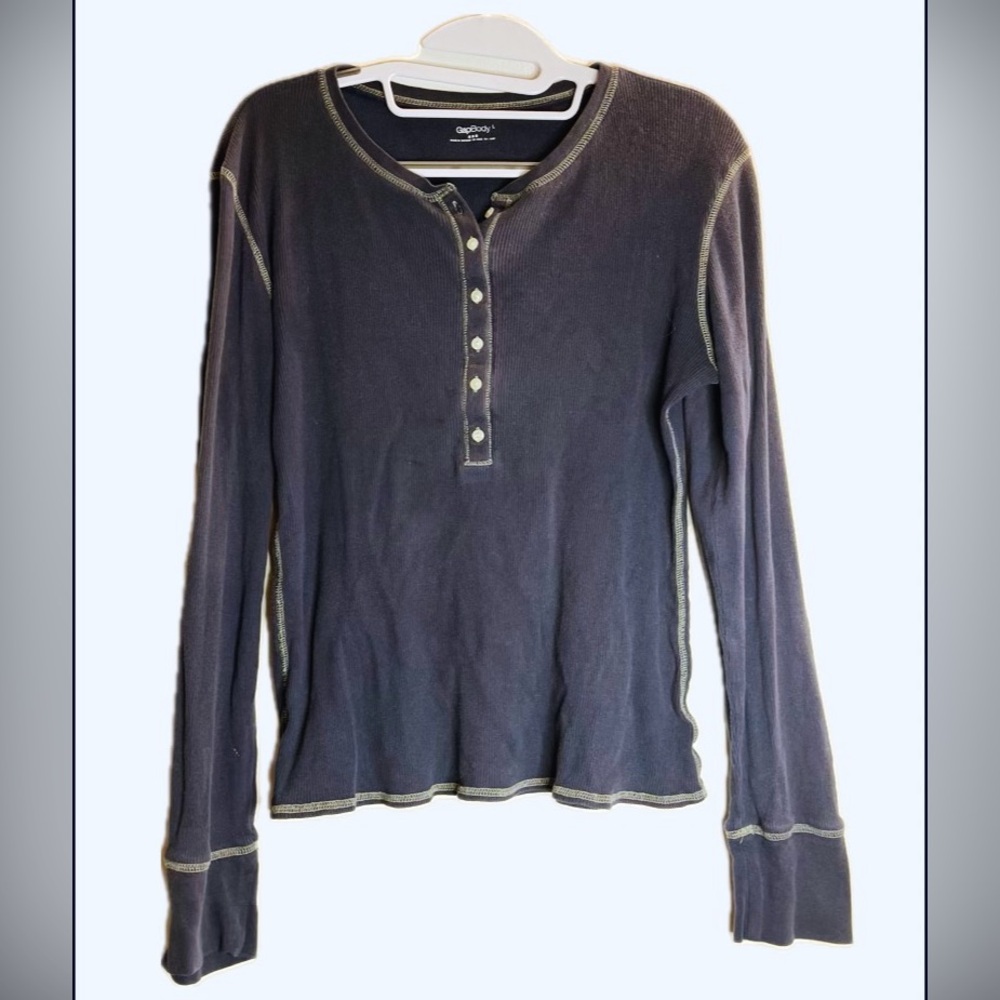 GAP Dark Navy Long-Sleeve Henley with Contrast Stitching